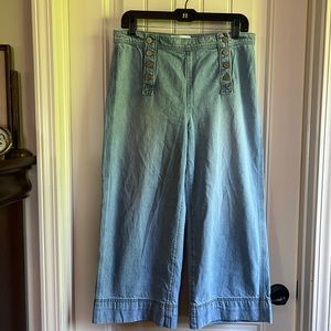 Loft Wide Leg Crop Cute Button Front Denim Jean Pant